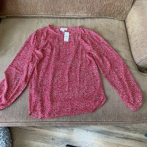 Loft Long Sleeve Red Flowered Blouse